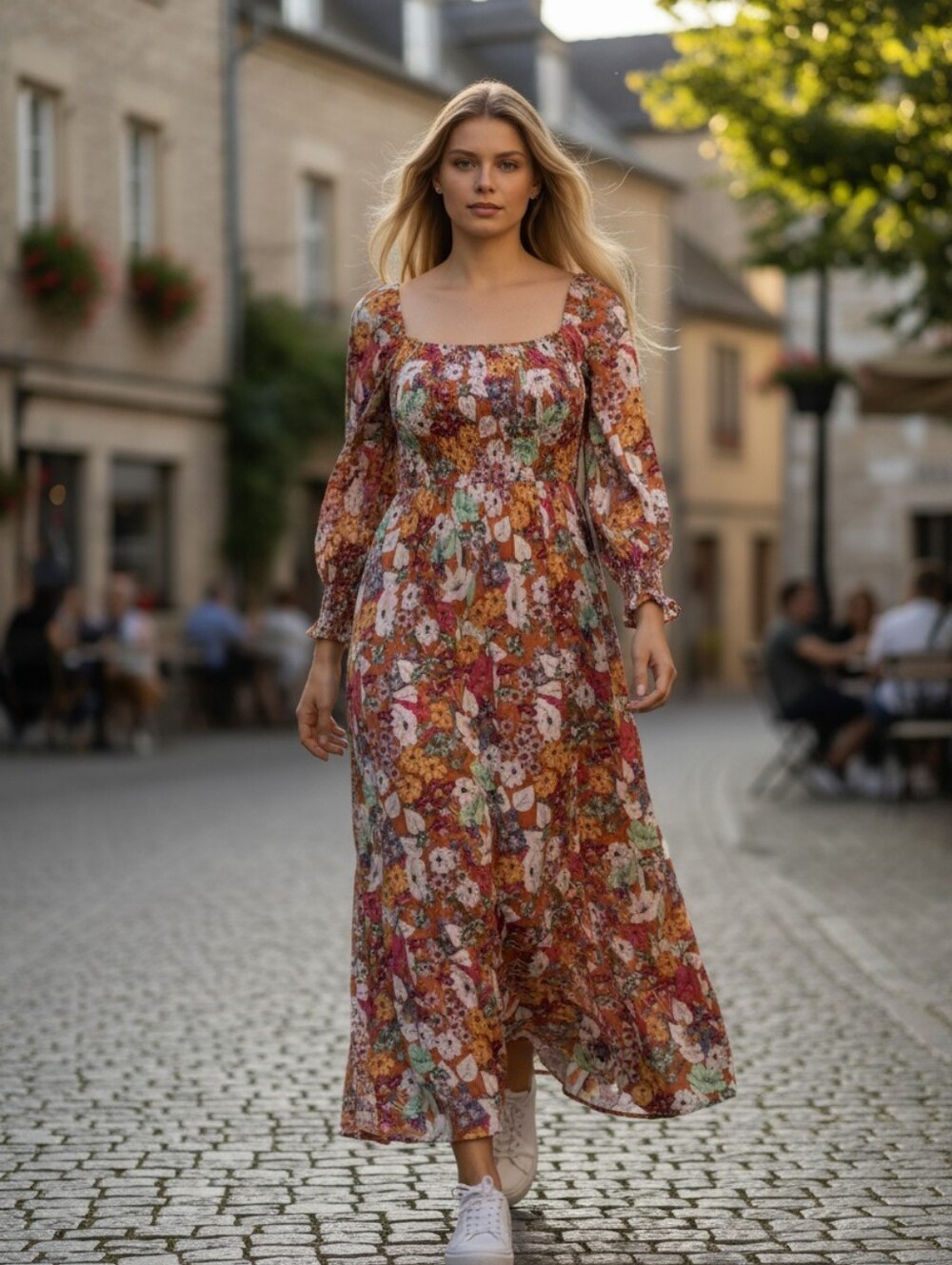 Melrose And Market Multi Floral Smocked Midi Dress XS 3/4 Sleeves Slit